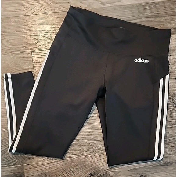 ADIDAS AEROREADY LEGGINGS WOMENS TREFOIL BLACK 3 SIDE STRIPES SIZE L - Picture 1 of 9